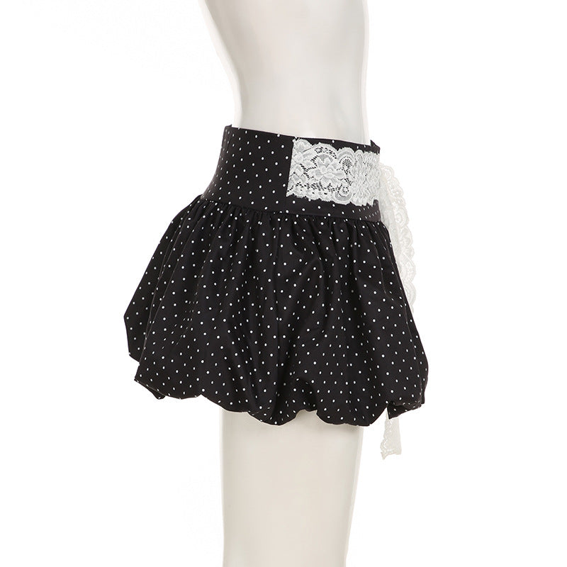 Women Summer French Lace Polka Dot Contrast Flower Bud Mini Dress 12