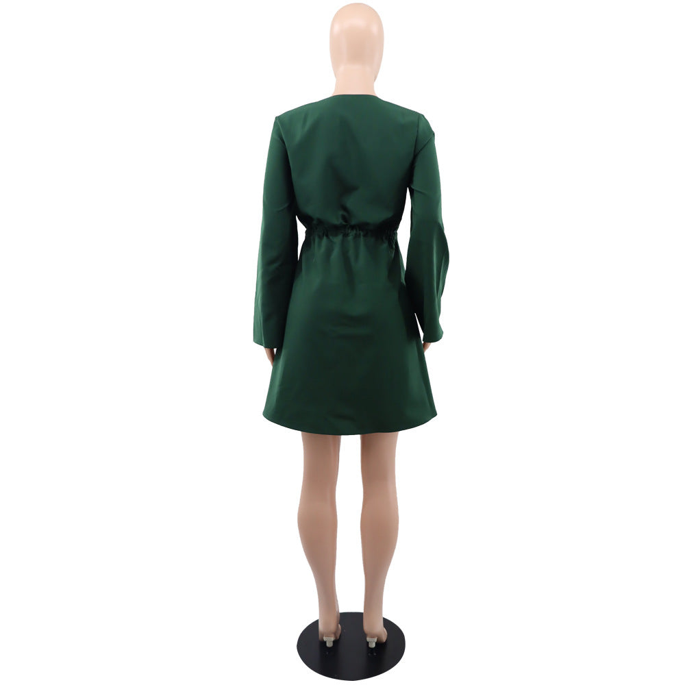 Bell Sleeve Drawstring Slim Waist Casual Women's Dress 15