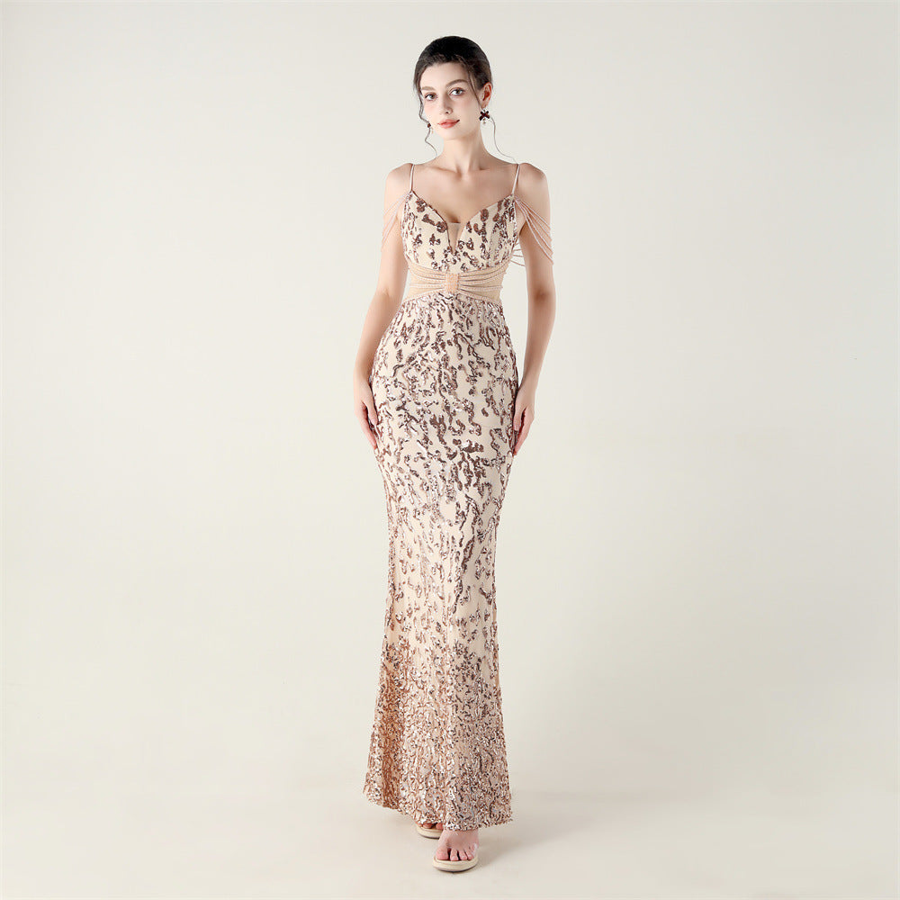 Beaded Sequin Fishtail Evening Dress Wedding Formal Party Gown 18
