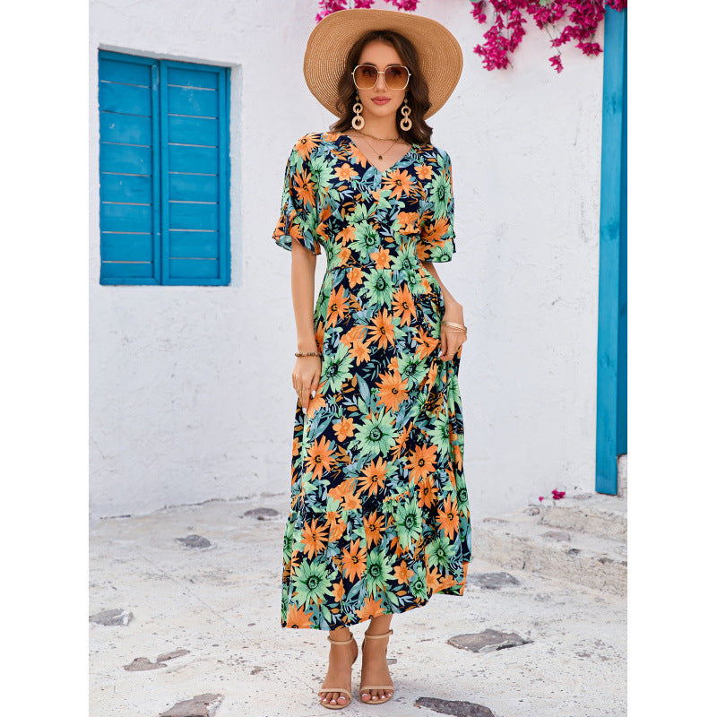 Women ruffled Bat Sleeves V-neck Bohemian beach Holidays dress 7