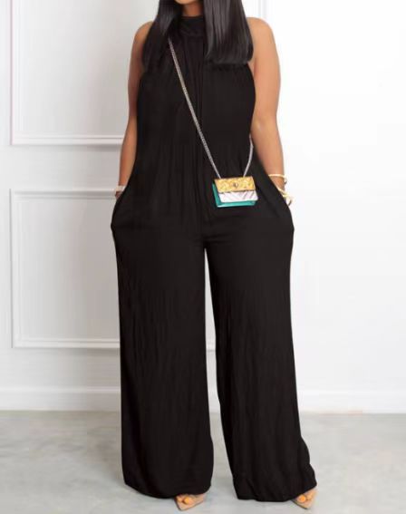Women Solid Wide Leg Sleeveless Jumpsuit 3