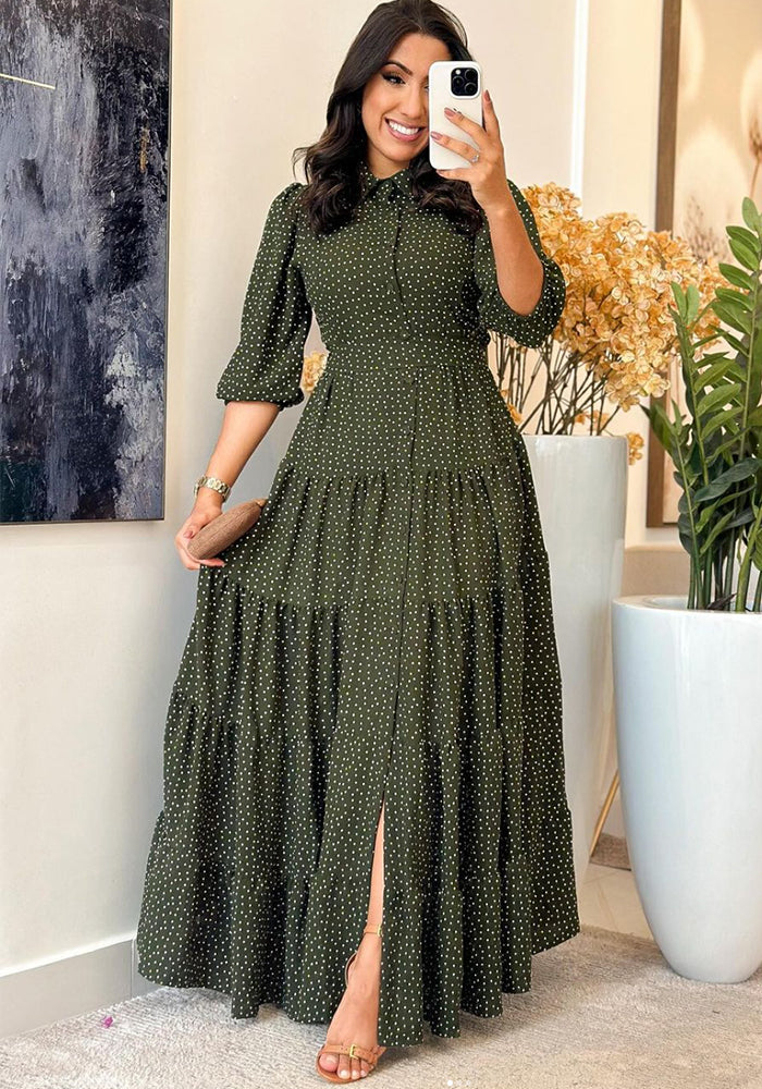 Polka Dot Casual Summer Short Sleeve Long Dress