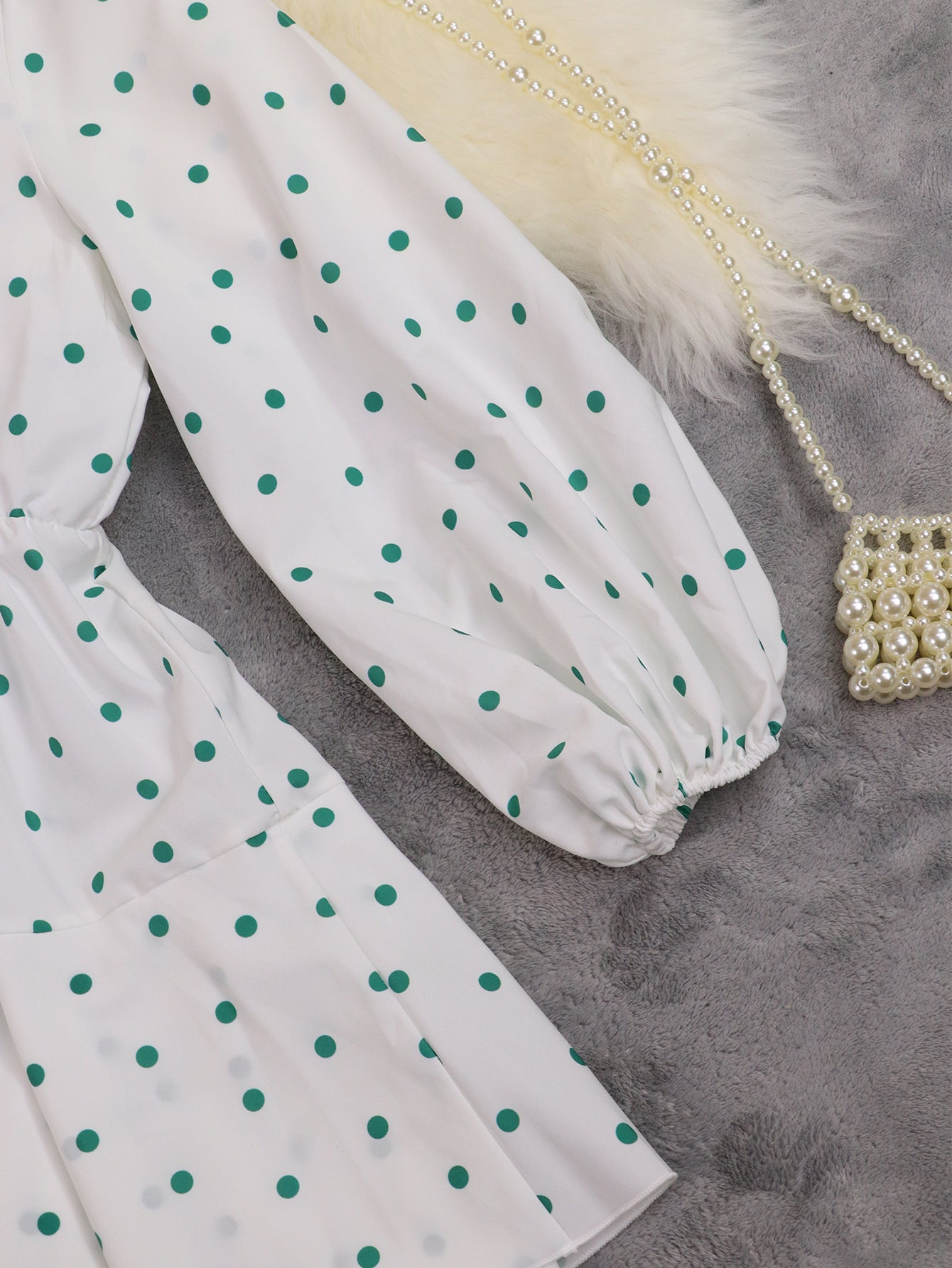 Spring and Summer Fashion Women's Polka Dot Print Puff Sleeve Dress 13