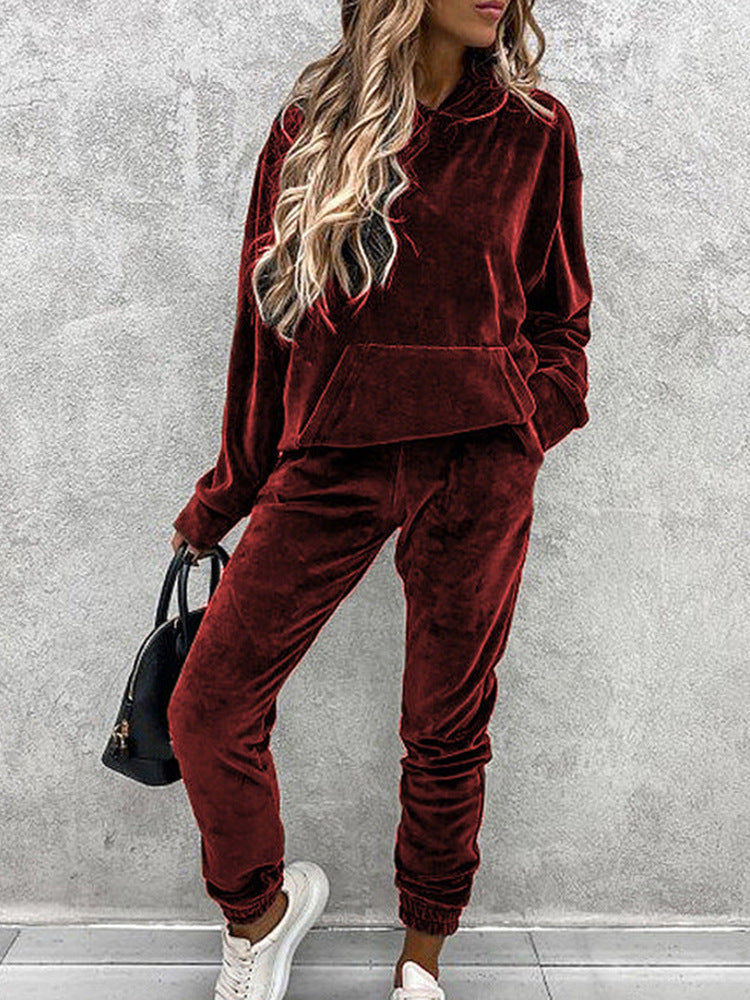 Women Casual Solid Hoodies Sports trousers two-piece set 5