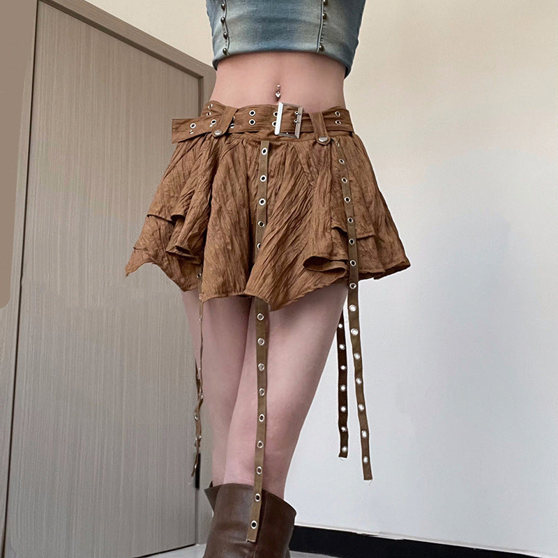 Fashion Low-Waist Metal Buckle Belt Irregular Ribbon Skirt 8