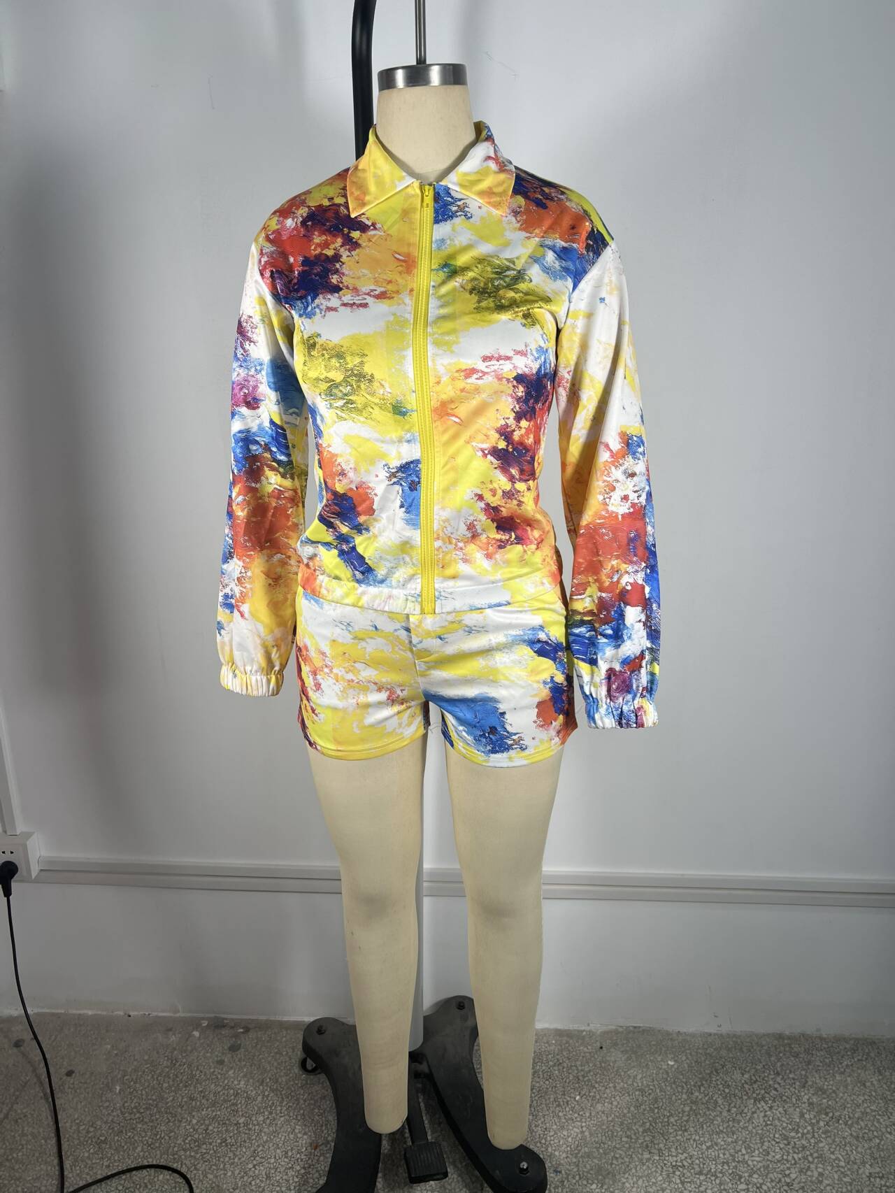 Women's Star Print Long Sleeve Shirt and Shorts Set with Two Pockets 6