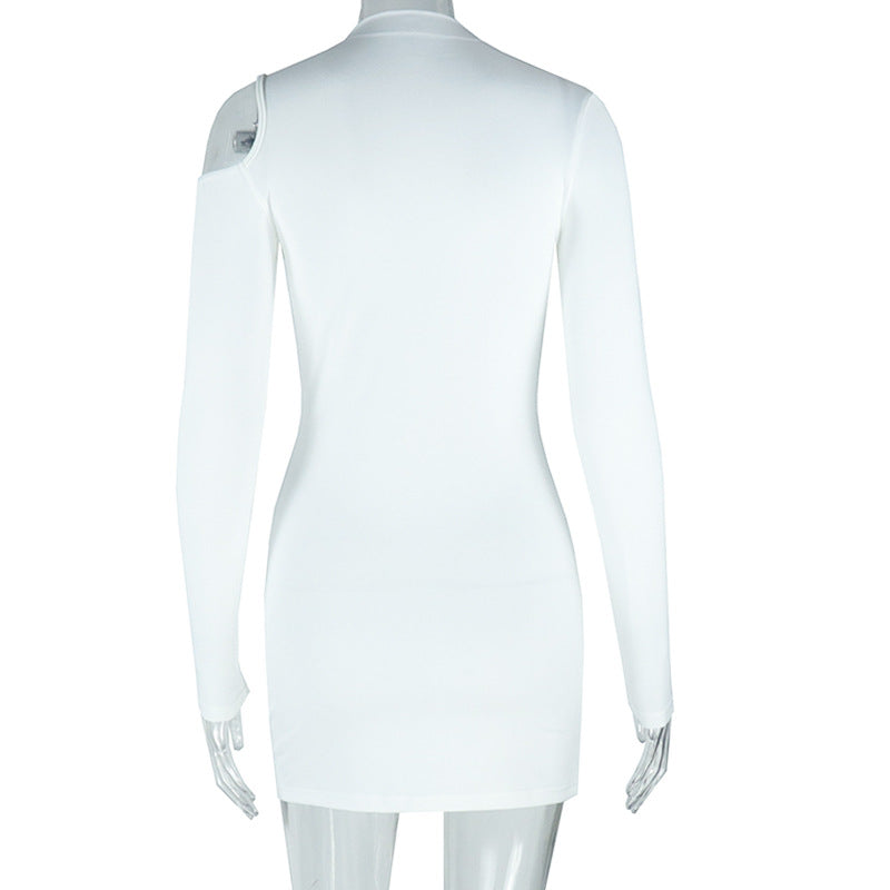 Women's Fashion Sexy Long Sleeve Round Neck Solid Color Tight Fitting Bodycon Short Dress 12