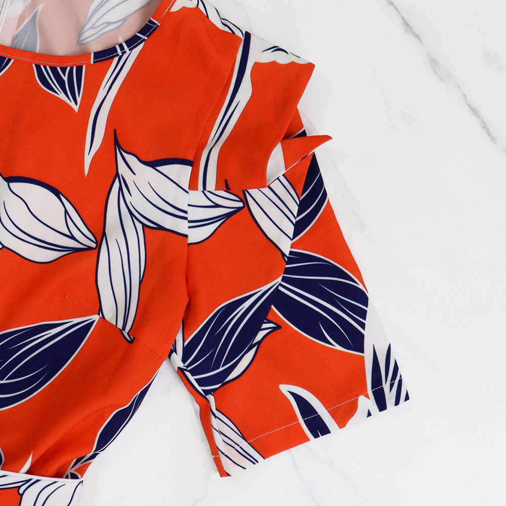 Women Printed Patchwork Irregular Short Sleeve Tie Jumpsuit 13