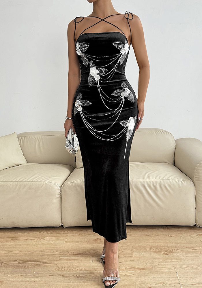 One Shoulder Pearl Elegant Long Sleeve Dress Chic Women’s Gown