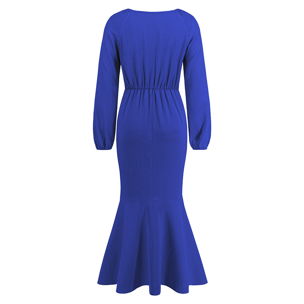 Plus Size Women V Neck Long Sleeve Mermaid Dress 24