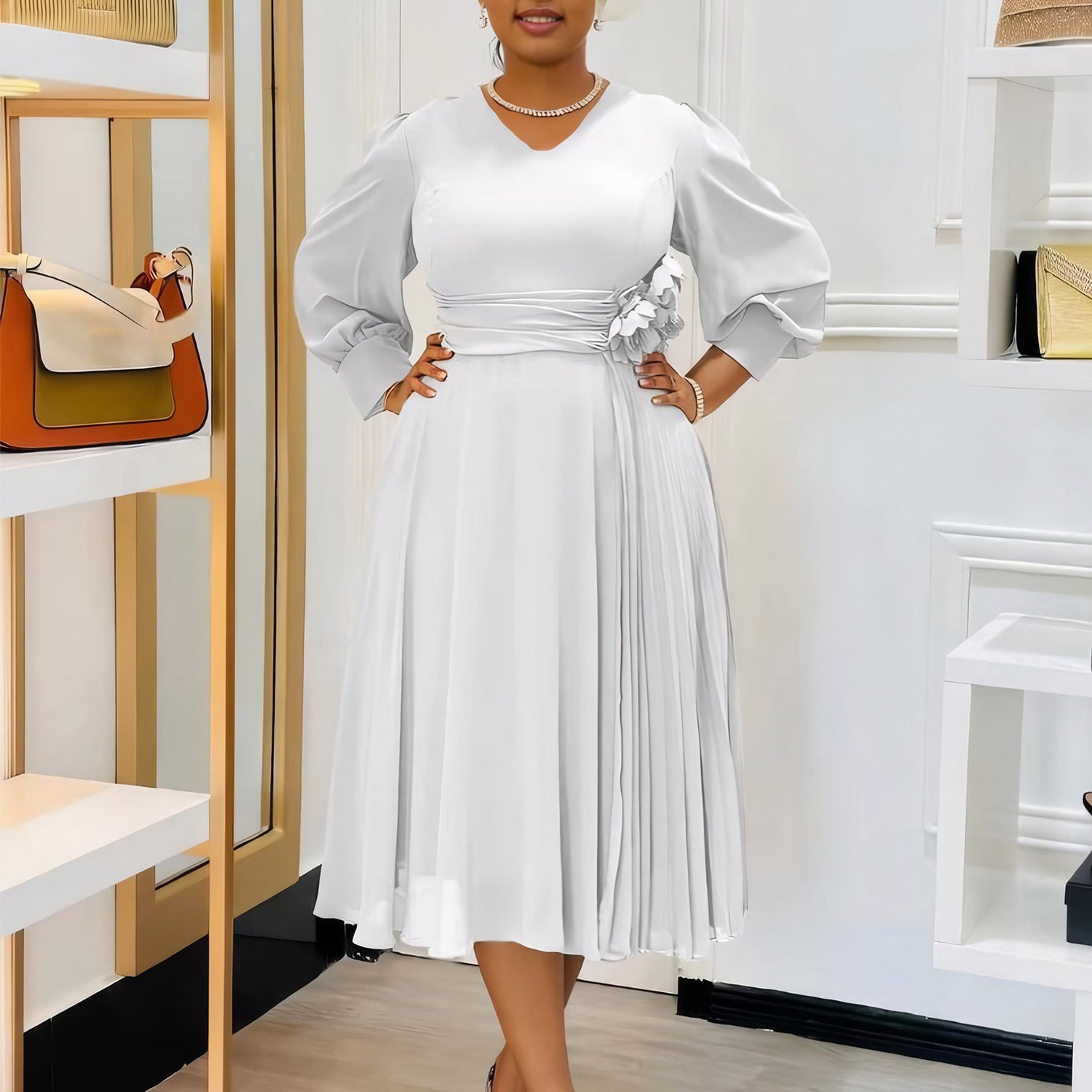 Plus Size Spring Elegant Solid Dress for Women 3