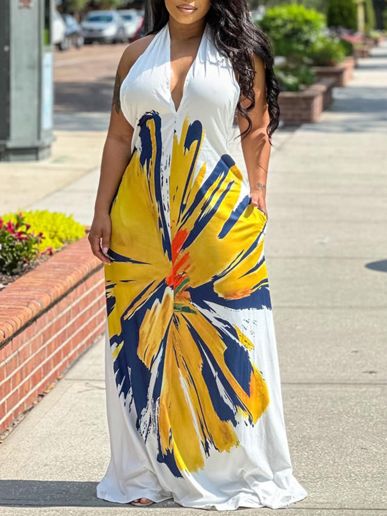 Women Petal Print Sleeveless Dress 7