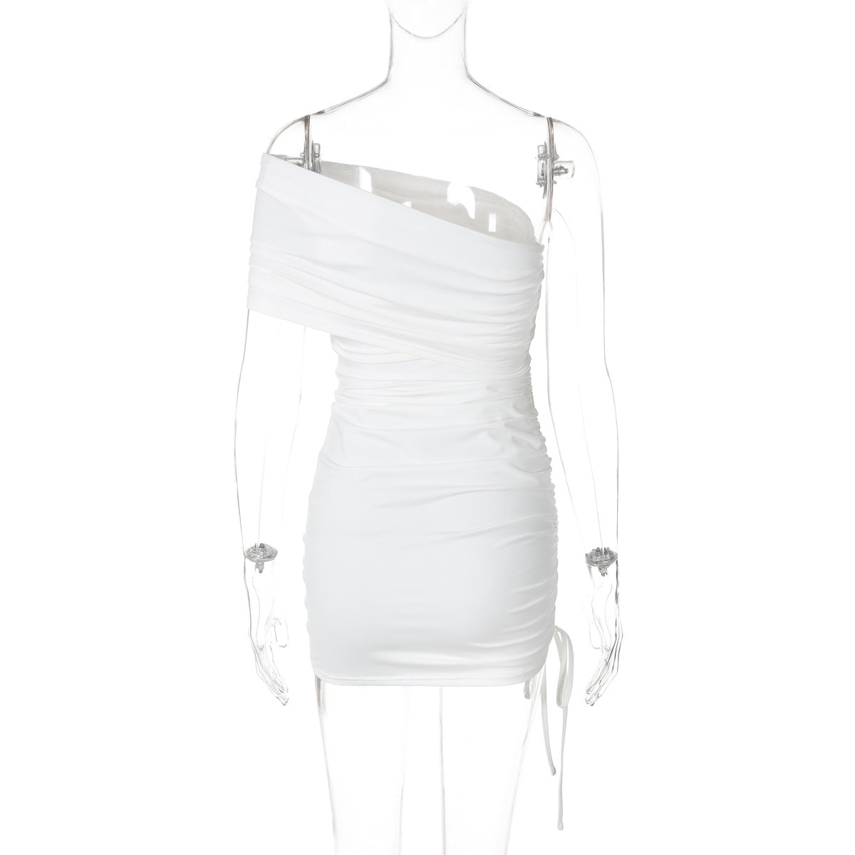 Women summer sexy Strapless pleated drawstring Bodycon Dress 9