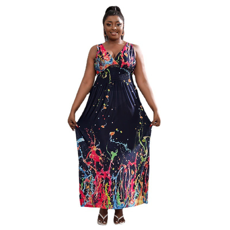 Plus Size Dress Low Back Deep V Neck Retro Paisley Plus Size Long Dress 13