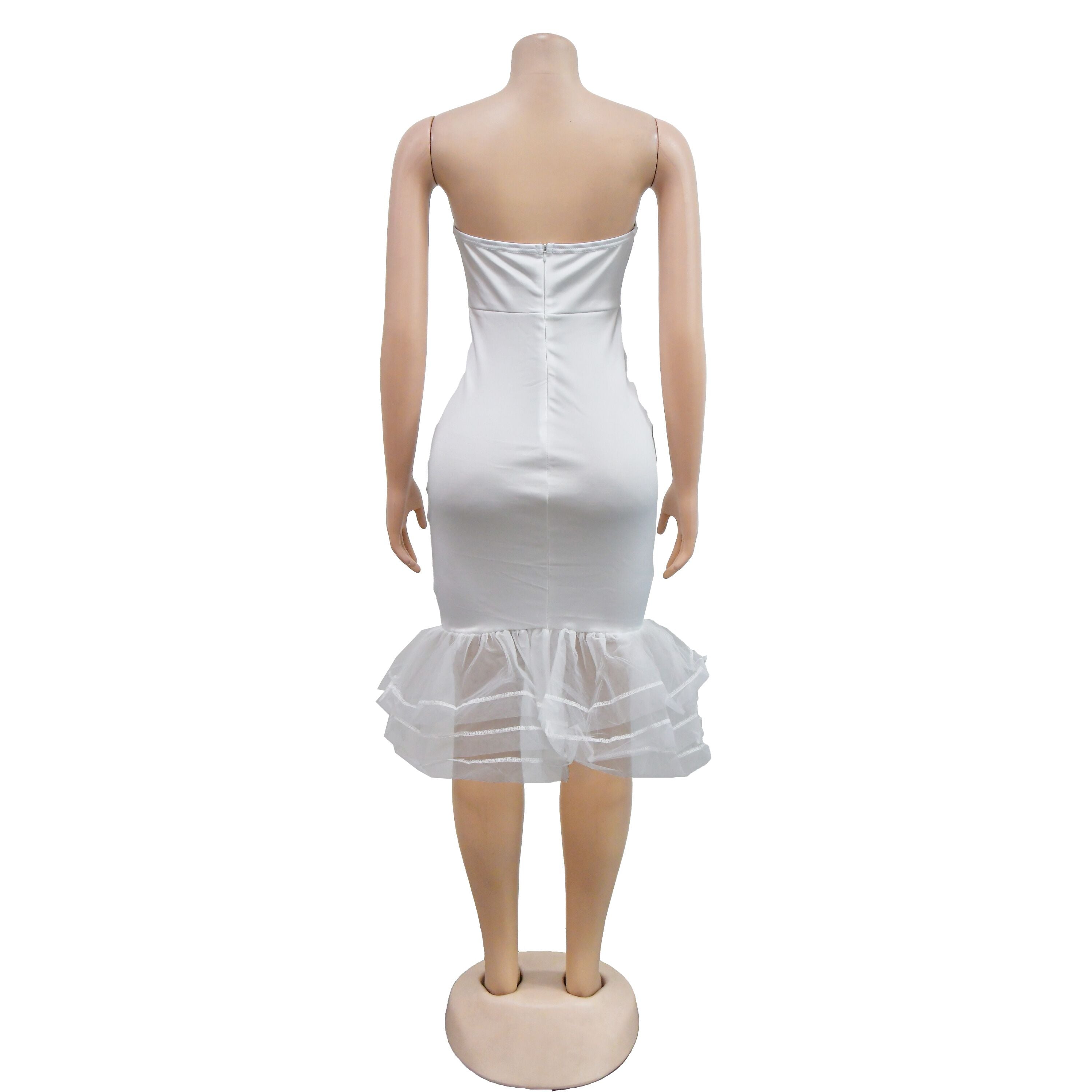 Women's Solid Color Sexy Strapless See-Through Mesh Bodycon Dress 22