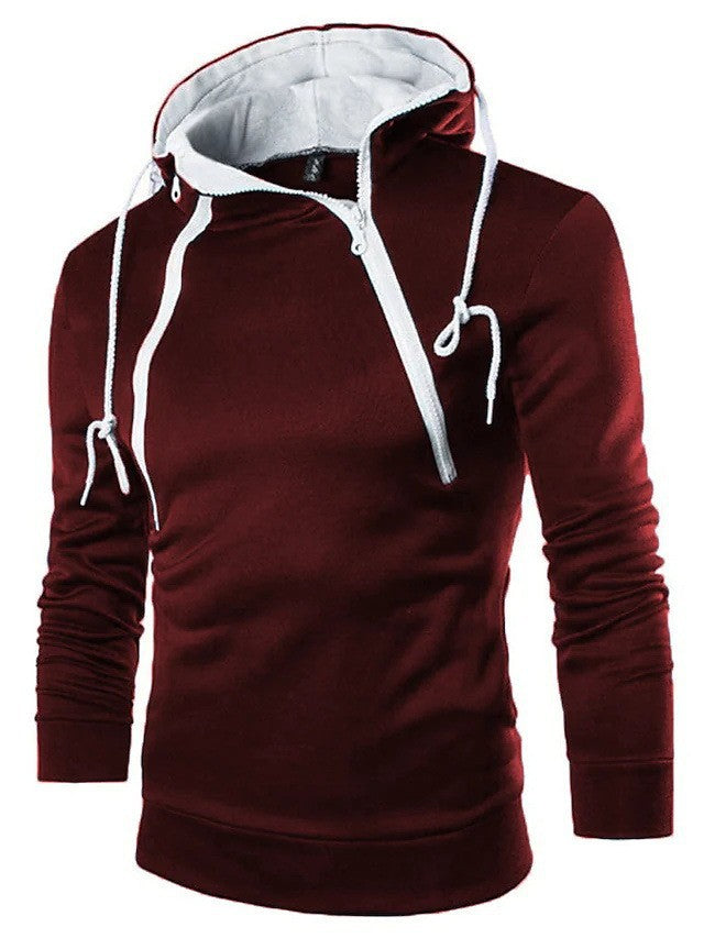 Spring Autumn Fashion Double Zipper Contrasting Hooded Men's Fleece Hoodies 6