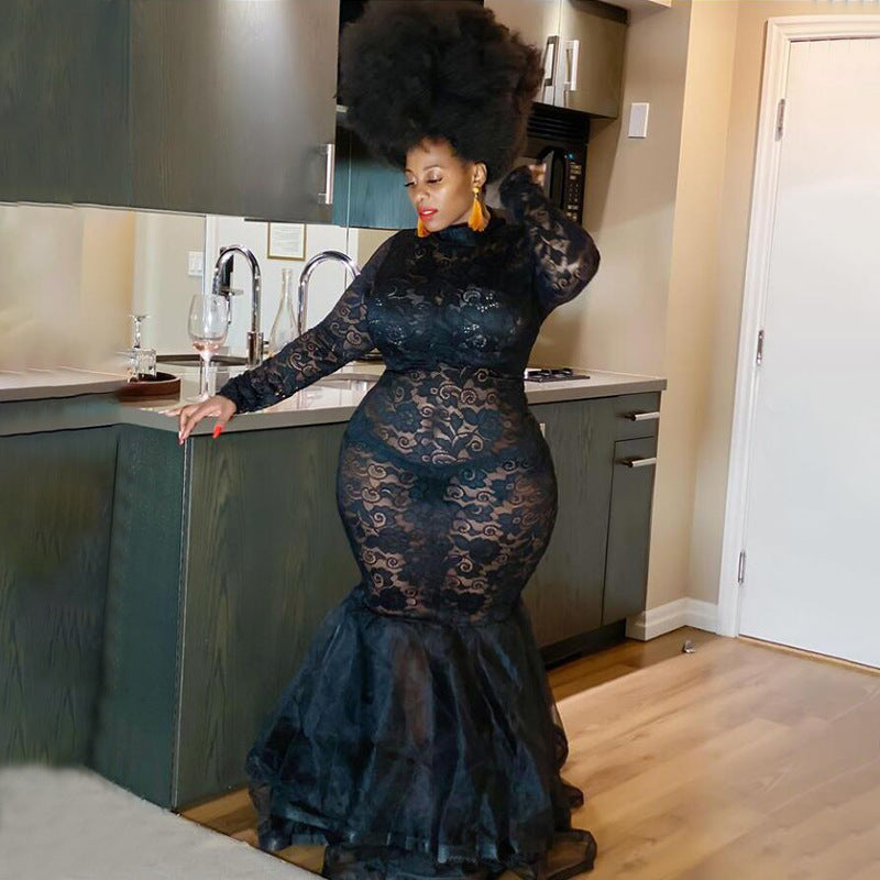 Plus Size Women See-Through Lace Bodycon Dress 3