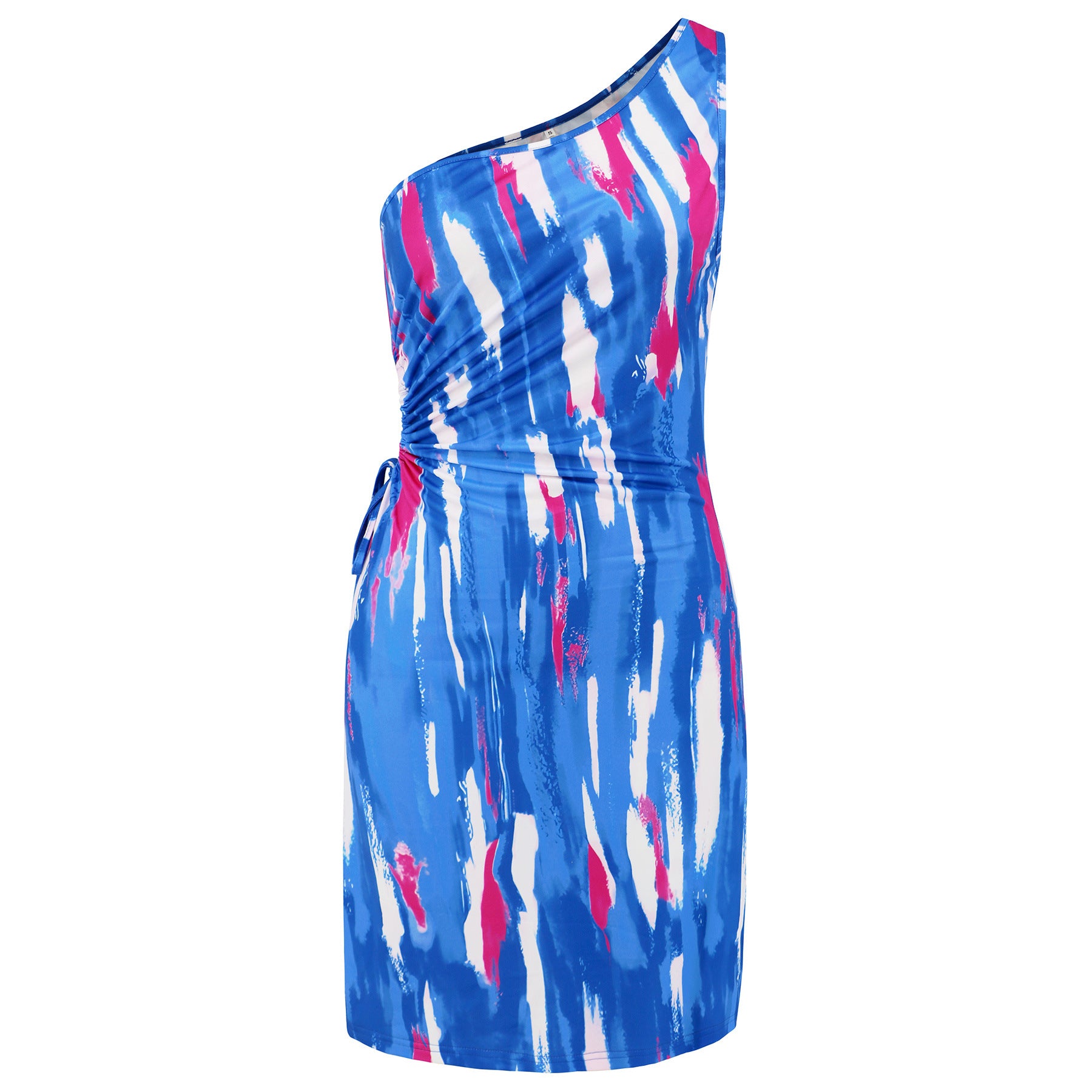 Women Sexy One Shoulder Slash Shoulder Tie Dye Print Dress 16
