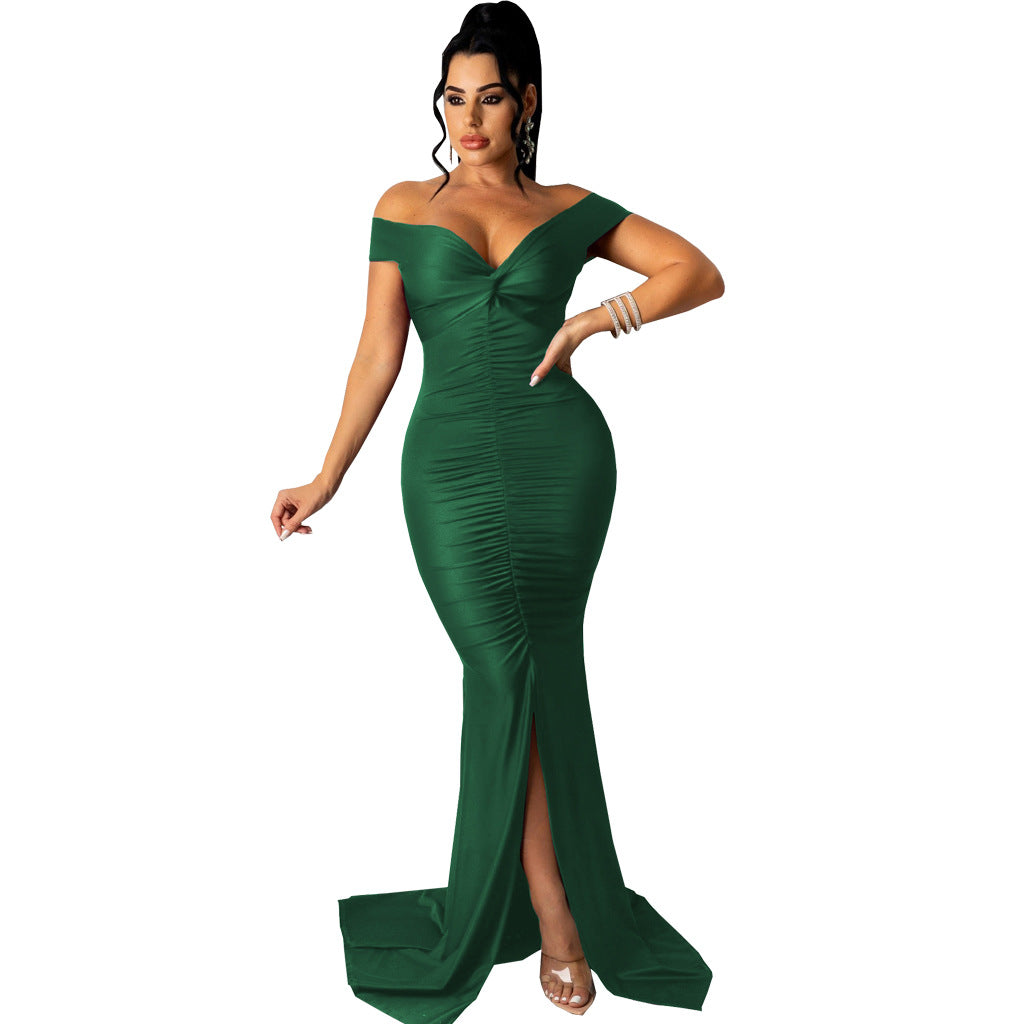 Women Sexy V Neck Slightly Wrinkled Dress 25