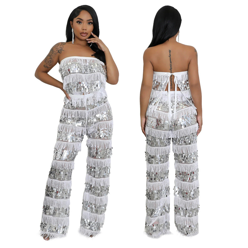 Strapless top loose trousers sexy two-piece Set for women 3