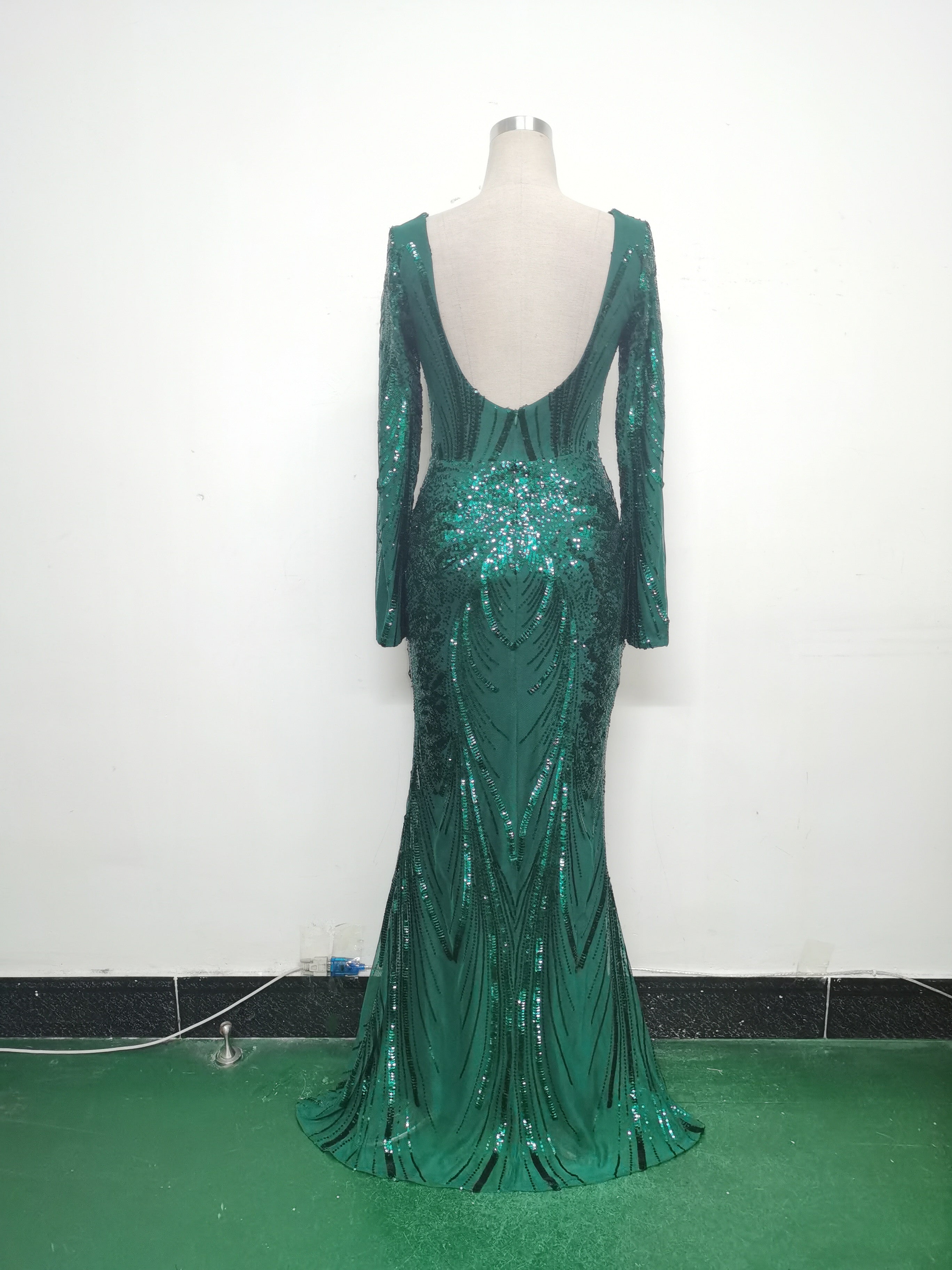 Women Positioning Flower Beaded Long Sleeve Evening Dress 25