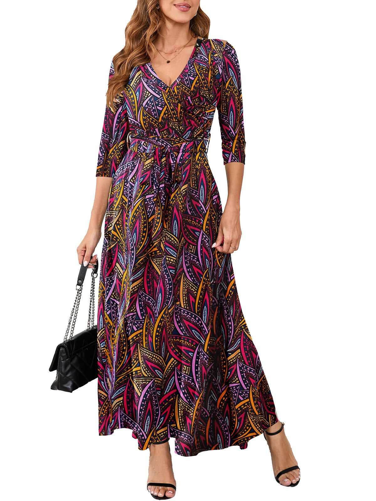 Women Sexy Printed V Neck Dress