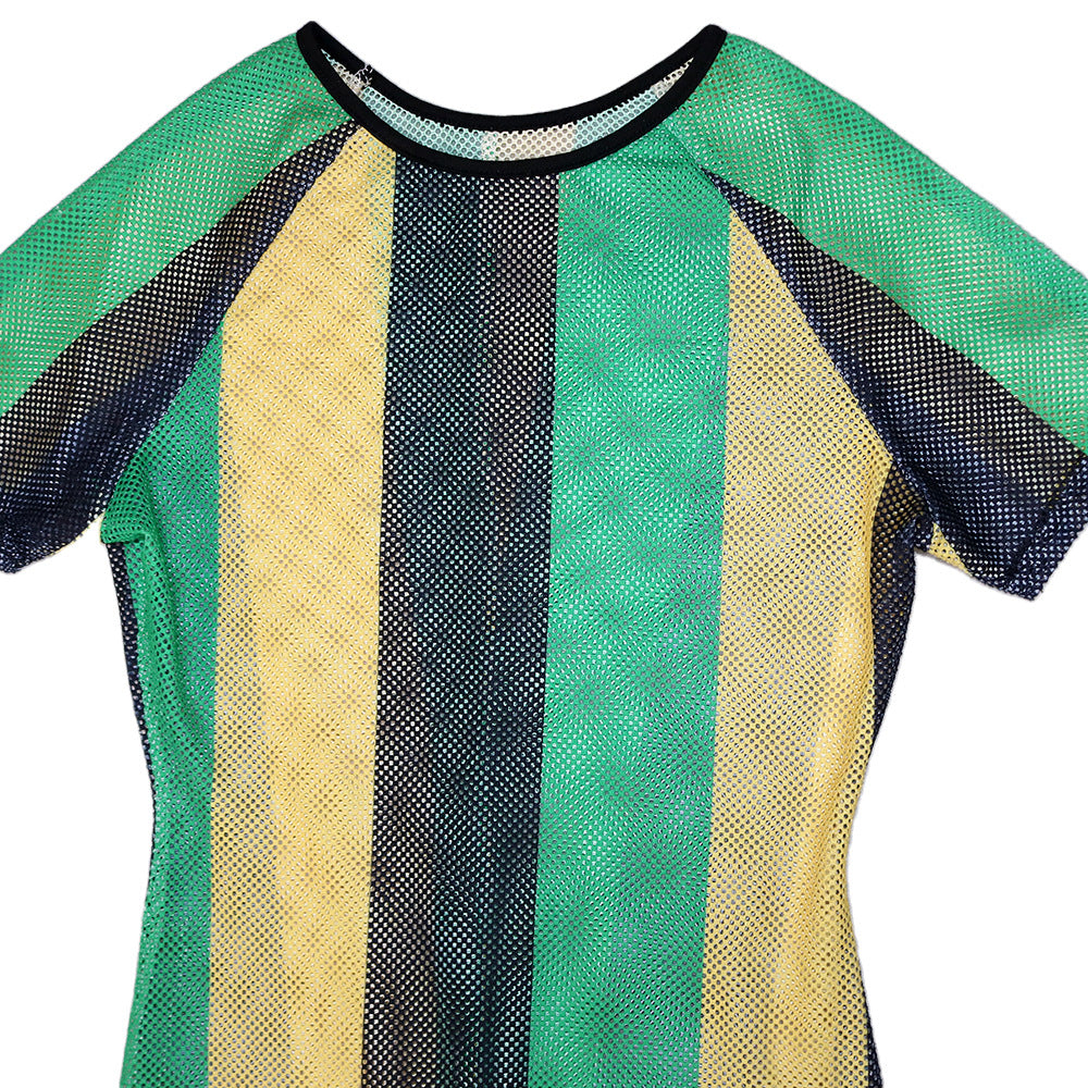 Women's summer short-sleeved striped color-block slit dress 22