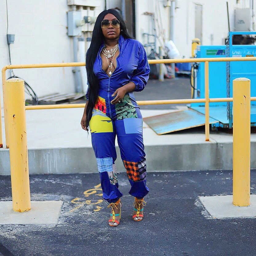 Women Fashion Casual Positioning Print Zipper Jumpsuit 4