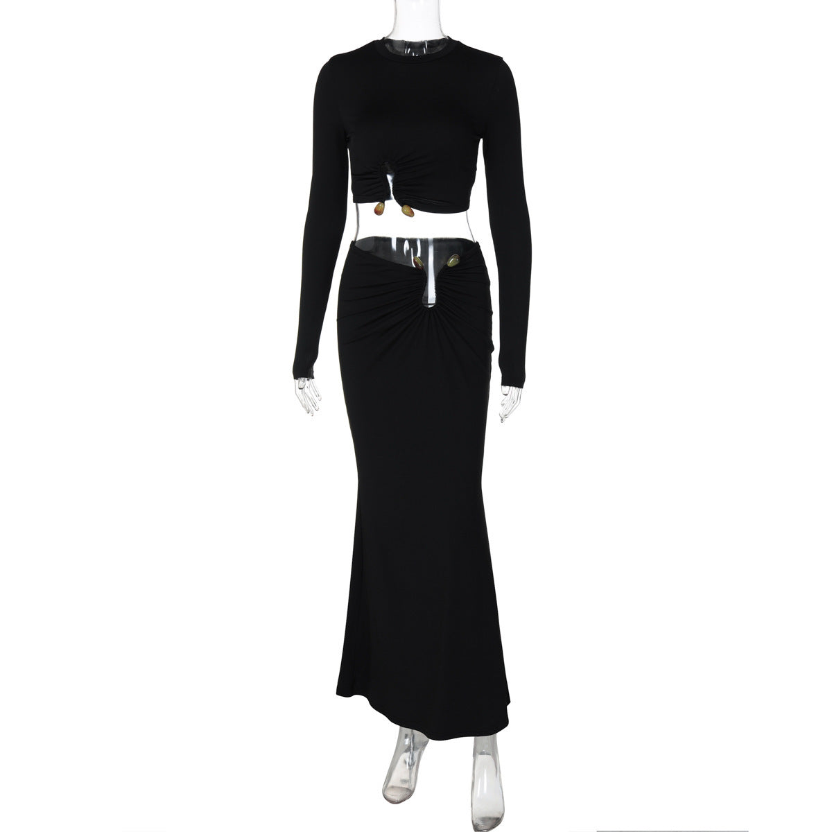 Autumn Winter Women's Fashion Crop Long-Sleeved Top Slim Skirt Two Piece Set 11