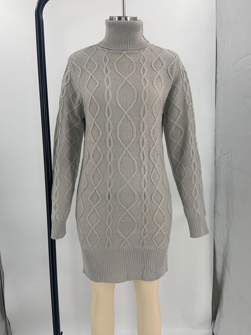 Women Solid Color Long Sleeve Turtleneck Sweater Dress 11