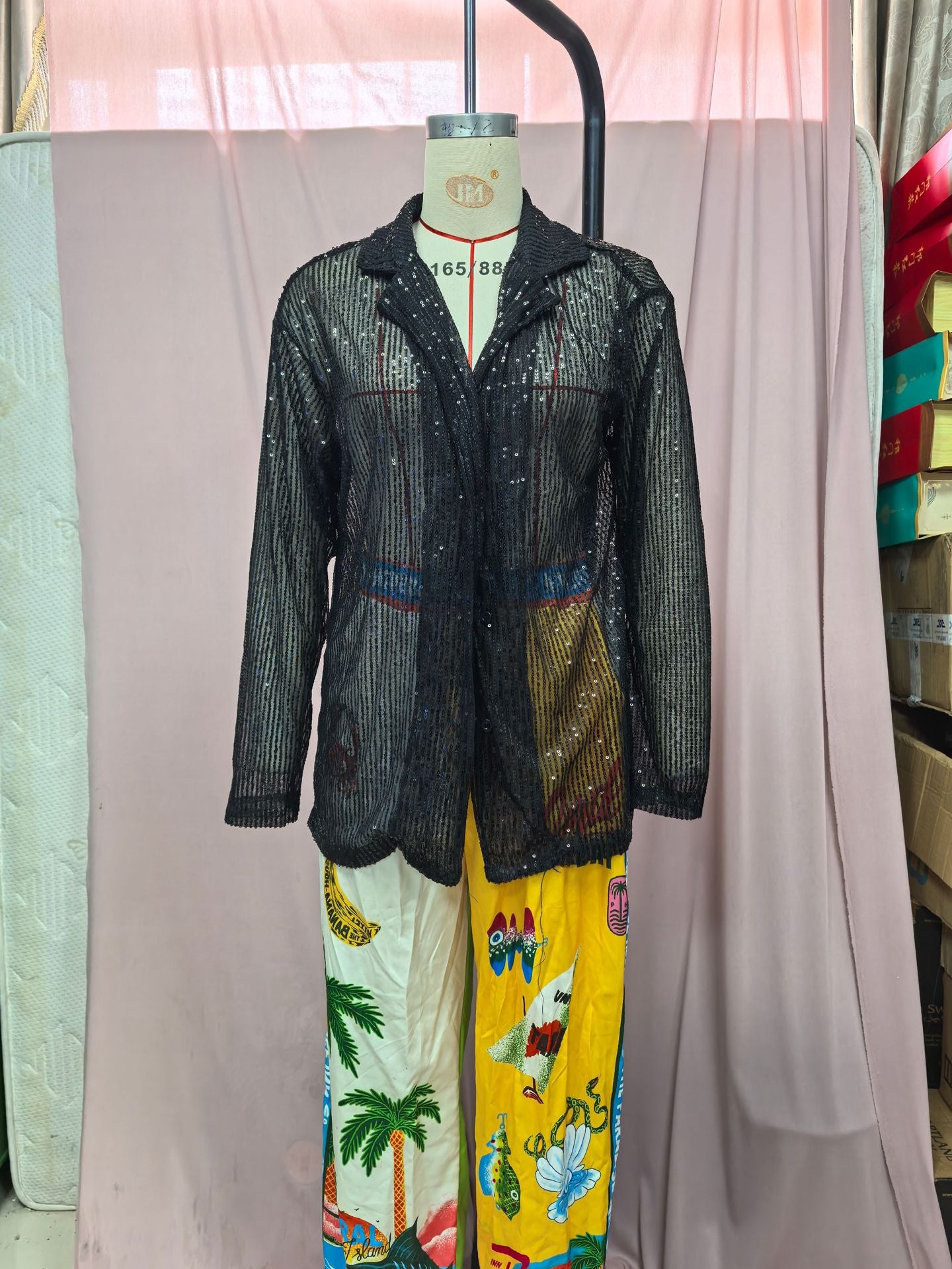 Women spring and summer sequined Top Turndown Collar long-sleeved shirt 25