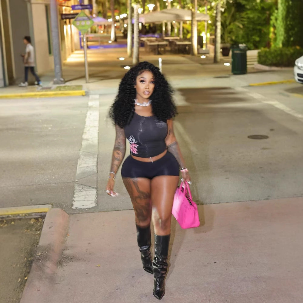 Fashion Printed Short Sleeves Tank Top Shorts Two Piece Set 5