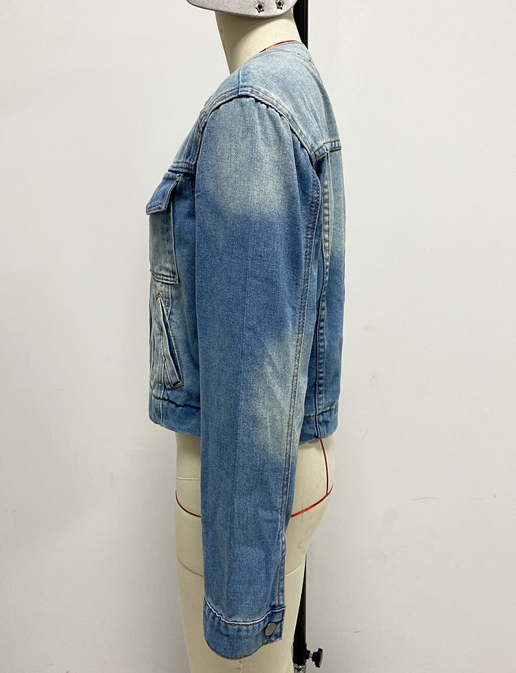 Spring Women's Slim Short Denim Coat Multi-Pocket Jacket 8