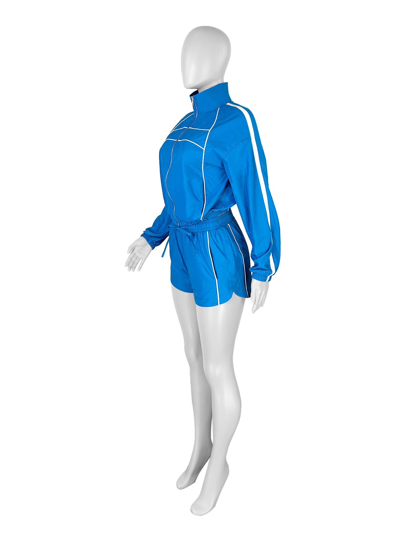 Women sexy long sleeve zipper contrast color ribbon top and shorts two-piece set 18