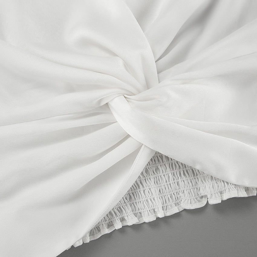 Women shiny satin long-sleeved v-neck crop shirt 16