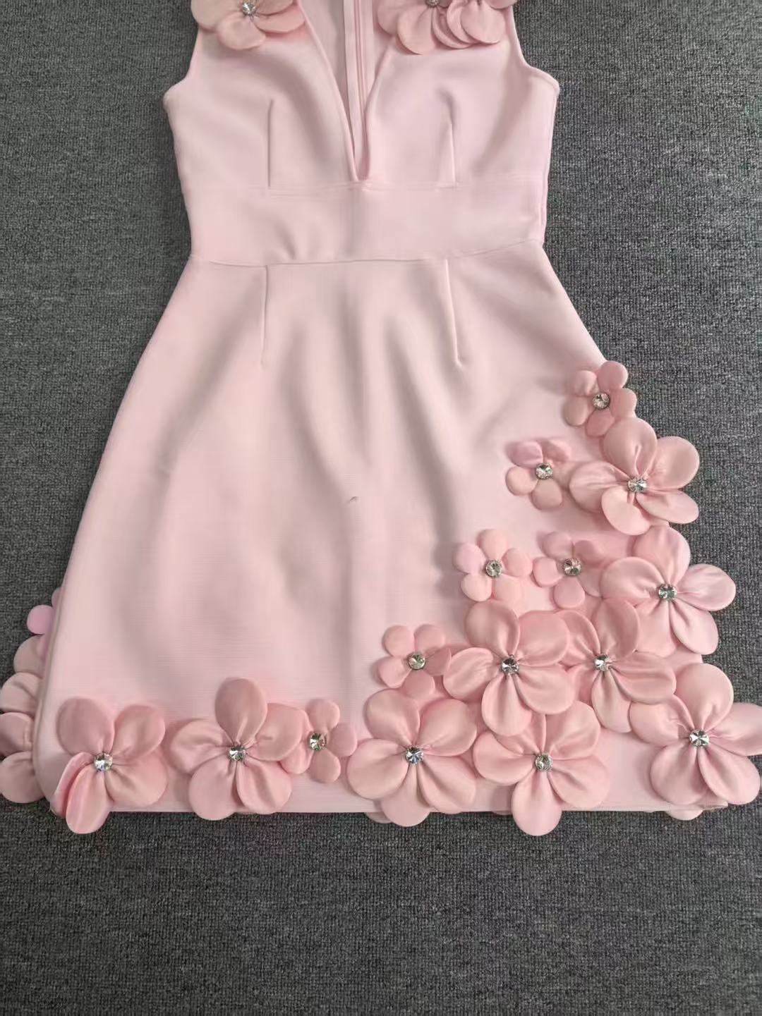 Women Beaded Sleeveless V Neck Bandage Dress 10