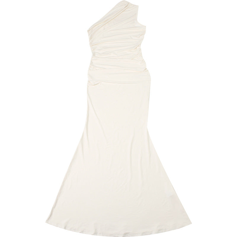 Winter Chic Elegant Slim Fit One-Shoulder Solid Bodycon Dress 8