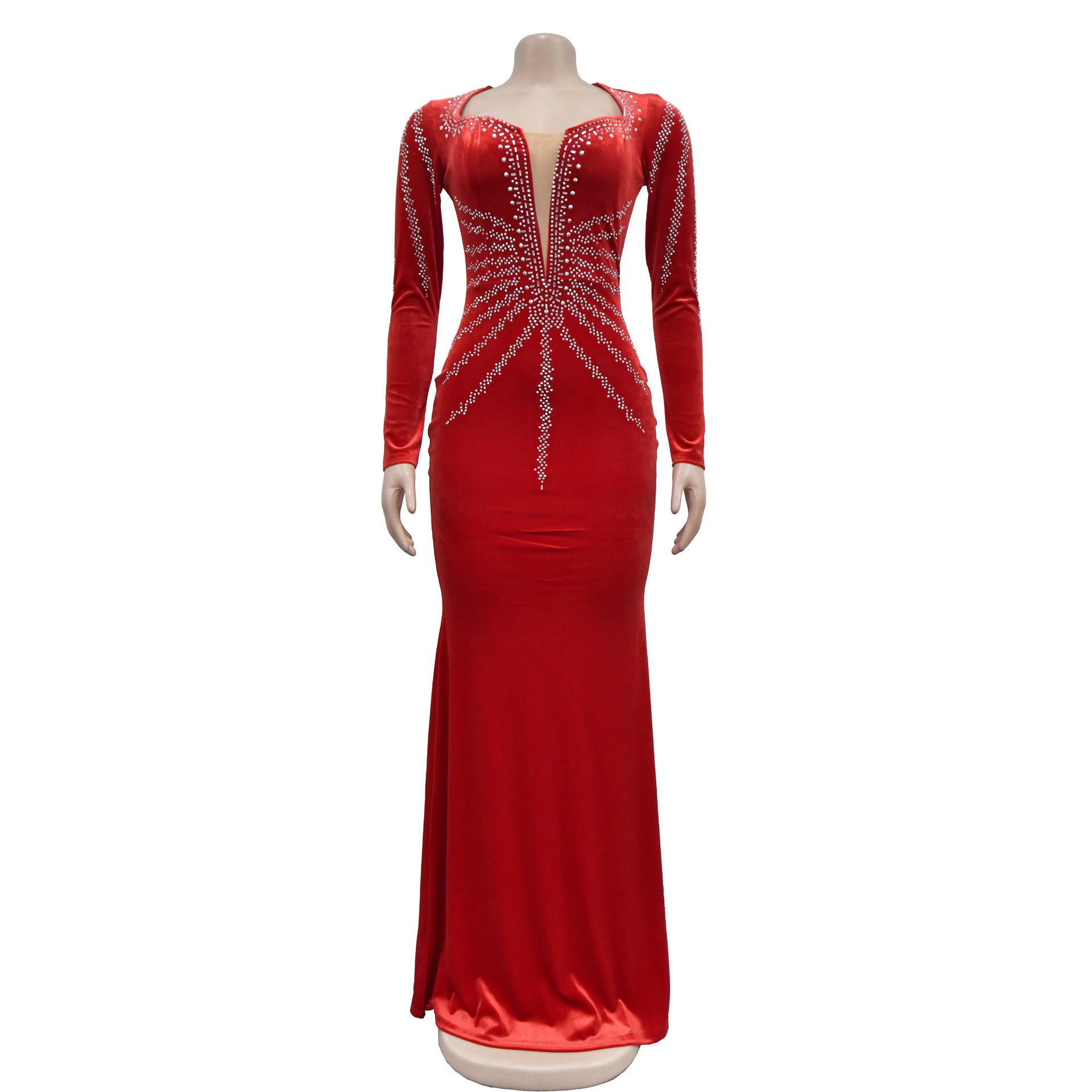 Women Solid Sexy Beaded Long Sleeve Dress 16