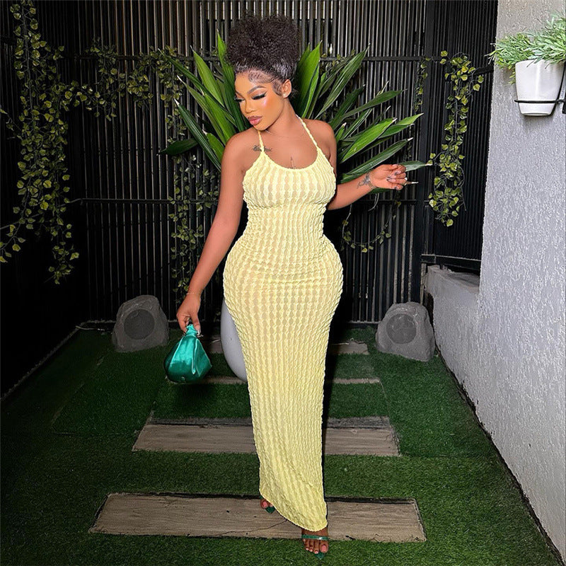 Spring Women's Strap Low-Back Sexy Chic Solid Color Long Dress 17