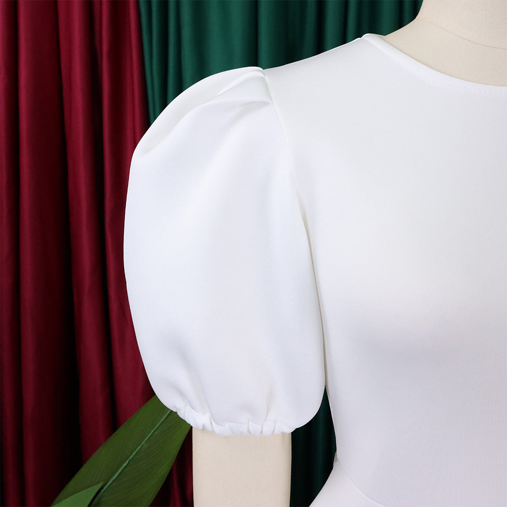 Women Round Neck Puff Sleeve Dress 40