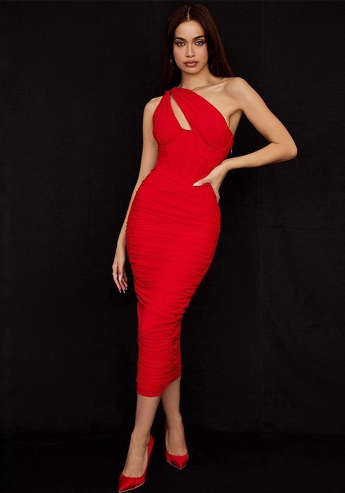 Women Sexy Cutout Solid Backless Pleated Bodycon Dress
