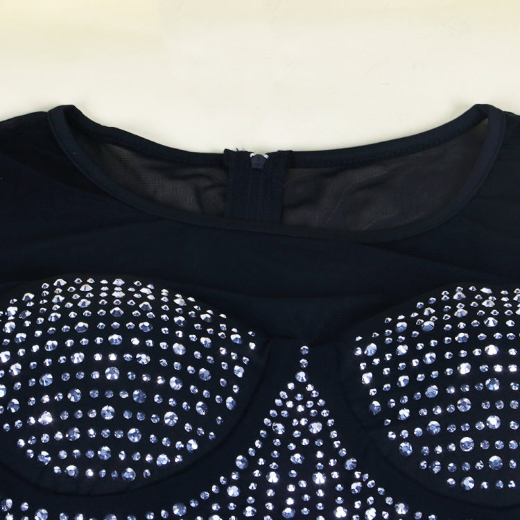 Winter Sexy Black rhinestone Beaded Patch Long Sleeve Jumpsuit 10