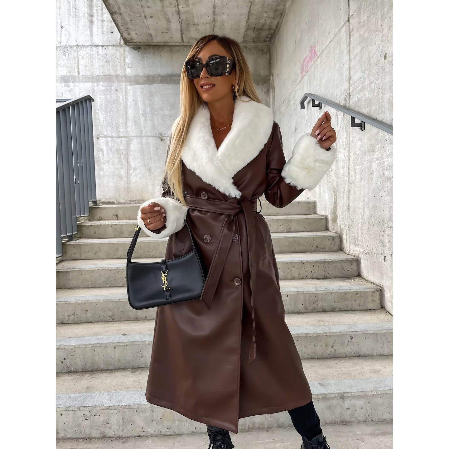 Autumn And Winter Fashionable Fur Collar Pocket Loose Leather Casual Jacket 4