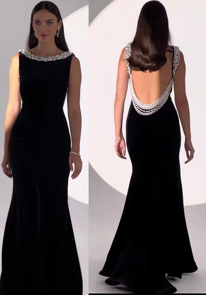 Women Sleeveless Diamond Chain Light Luxury Evening Dress