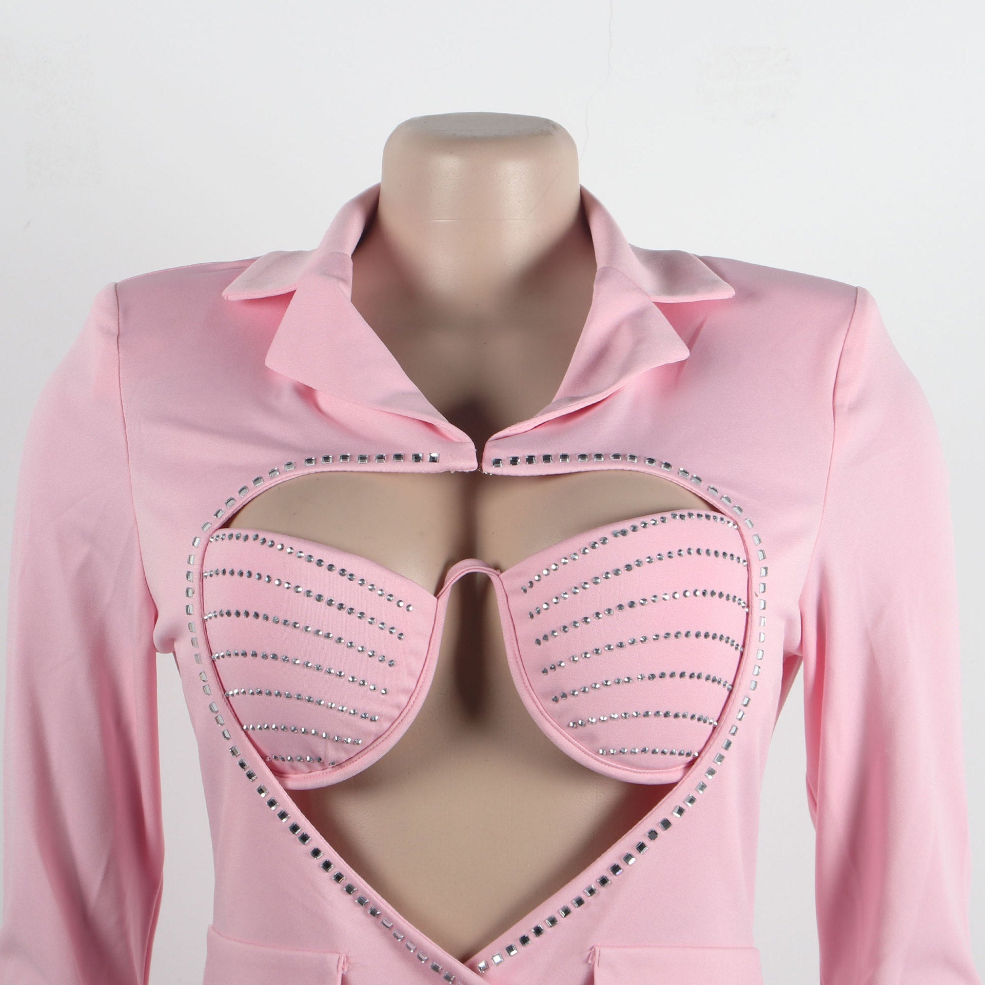 Sexy Solid Color Beaded Bra Blazer Dress Two-Piece Set 19