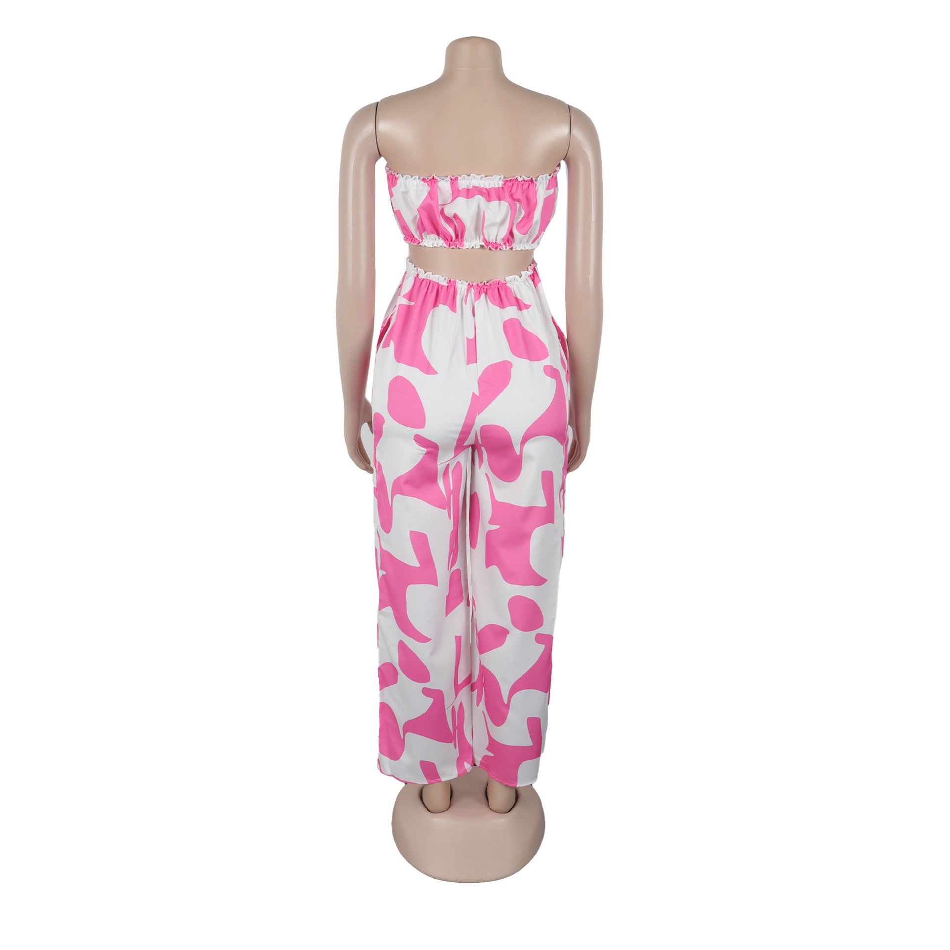 Women Elegant Strapless Printed Wide-leg Jumpsuit 24