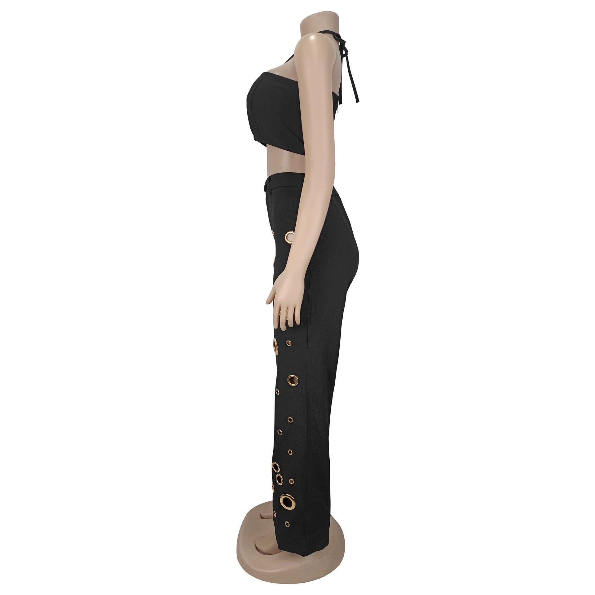 Women Sexy Metal Button Top and Pants Two Piece Set 5