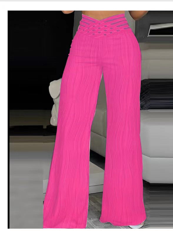 Women Summer Casual Pleated Hollow Wide Leg Pants 15