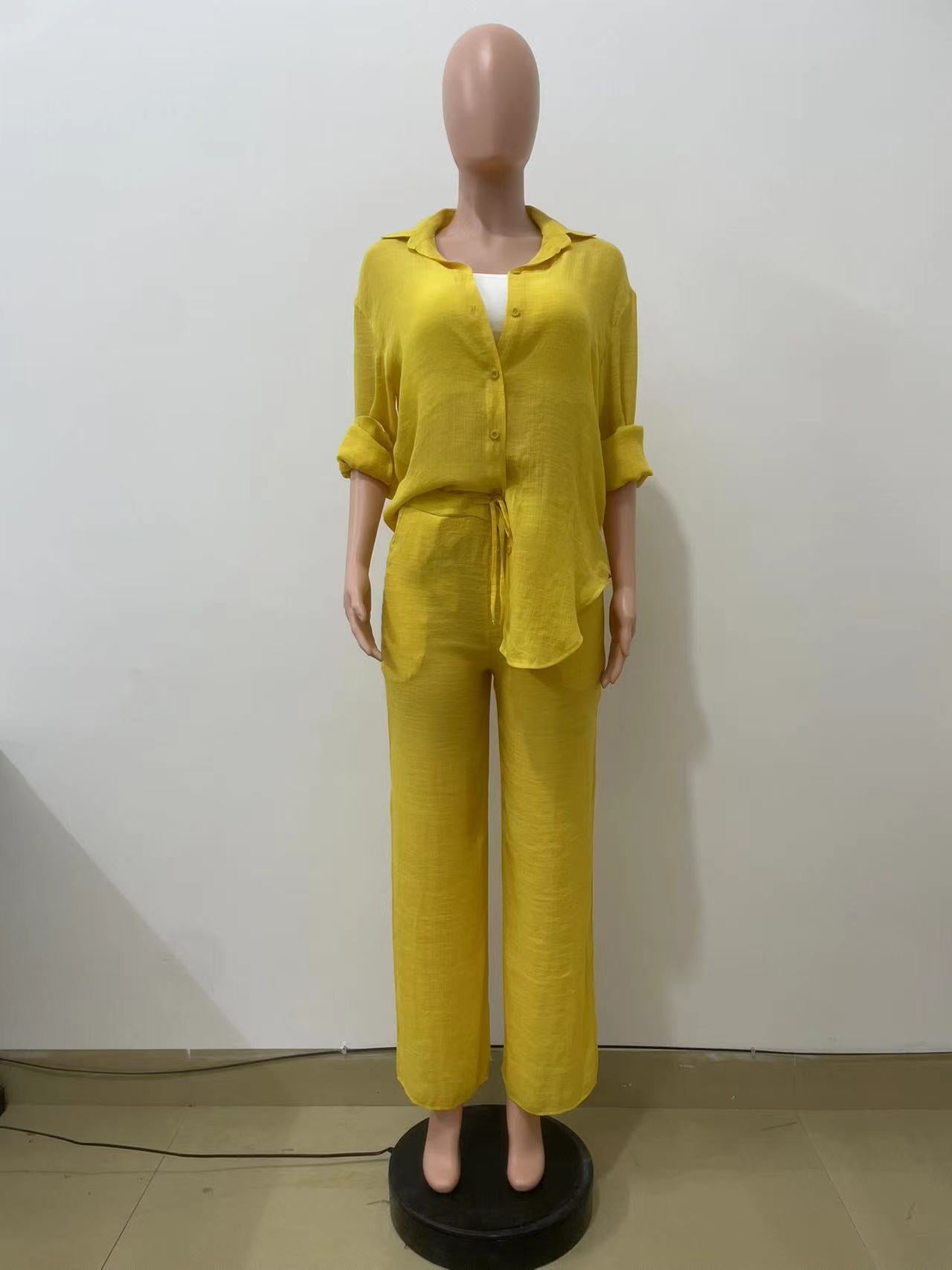 Women Casual long-sleeved shirt and straight pants two-piece set 8