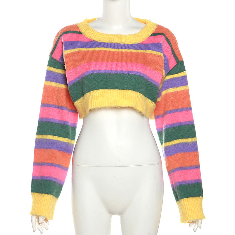 Autumn Women's Sexy Knitting Long-Sleeved Contrast Color Top High Waist Bodycon Skirt Suit For Women 11